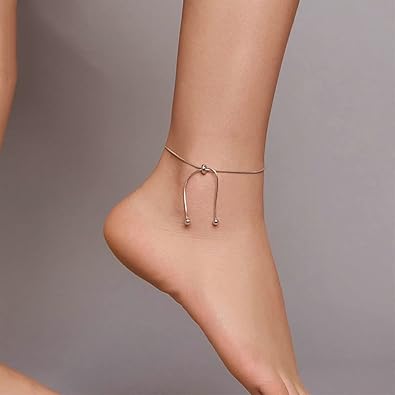 Ankle Bracelets for Women Waterproof Adjustable Stainless Steel Chain Anklet Bracelet for Women Vintage Fashion Simple Thin Chain Anklet Female Foot Summer Beach Jewelry Gift JL-069