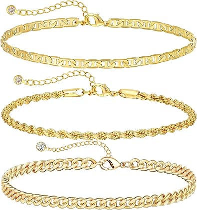 14K Gold Plated Ankle Bracelets Set for Women Waterproof, Anklets for Women Cuban Link Layered Pack Jewelry Gift JL-071