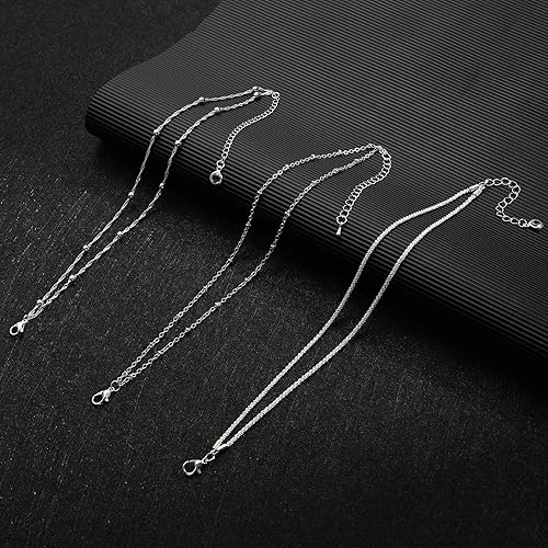 3 Pcs Sterling Silver Layered Anklets Set for Women, Hypoallergenic Double-Layer Adjustable Waterproof Ankle Bracelets, Non-Tarnish Dainty Silver Anklets for Summer Jewelry Gifts JL-072
