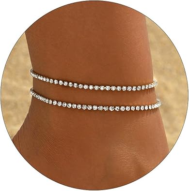 Anklet Bracelets for Women 18K Gold Plated Tennis Anklets Dainty Sapphire Paperclip Pearl Sequin Droplet Adjustable Large Anklet Bracelets Simple Beach Summer Waterproof Foot Jewelry JL-073