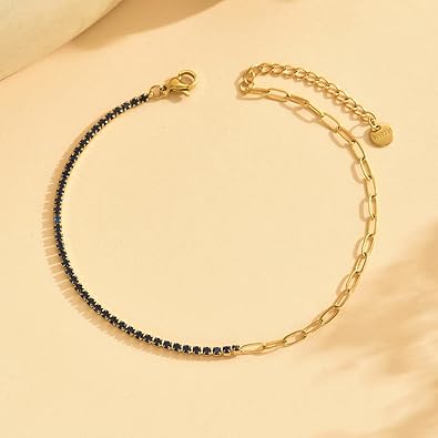 Anklet Bracelets for Women 18K Gold Plated Tennis Anklets Dainty Sapphire Paperclip Pearl Sequin Droplet Adjustable Large Anklet Bracelets Simple Beach Summer Waterproof Foot Jewelry JL-073