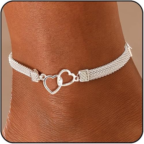 Ankle Bracelets for Women Cross Heart Anklets for Women Waterproof Large Ankle Tennis Rhinestone Anklet Plus Size Anklets for Women Big Ankles Beach Summer Foot Jewelry JL-074