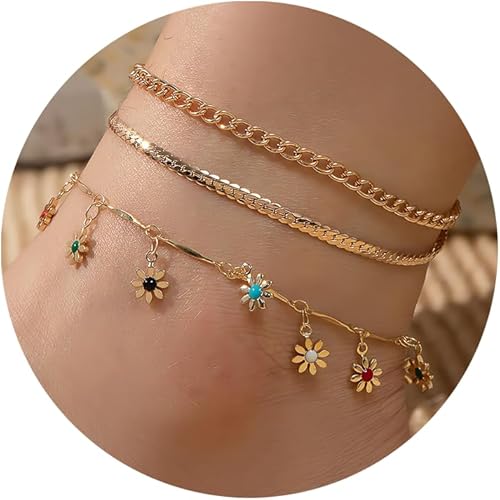 Flower Sun Ankle Bracelet Set for Women Summer Adjustable Anklet Boho Beach Foot Jewelry JL-075