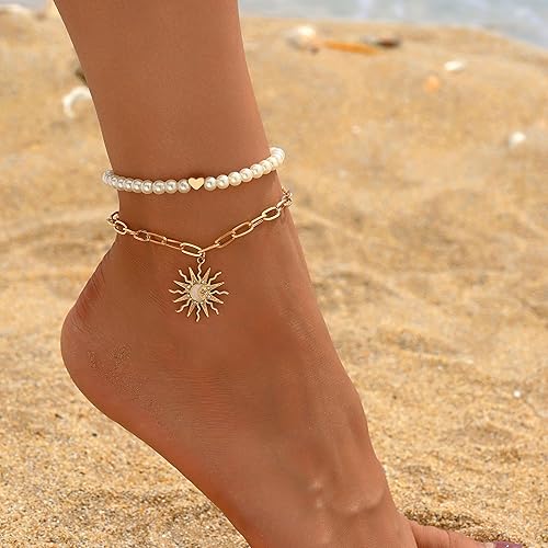 Flower Sun Ankle Bracelet Set for Women Summer Adjustable Anklet Boho Beach Foot Jewelry JL-075