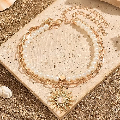 Flower Sun Ankle Bracelet Set for Women Summer Adjustable Anklet Boho Beach Foot Jewelry JL-075