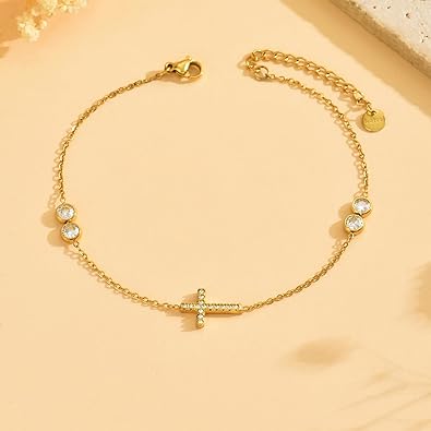 18K Gold Plated Diamond Ankle Bracelets for Women Waterproof Gold CZ Pearl Bow Link Chain Anklets Non Tarnish Summer Beach Foot Jewelry Gifts JL-076
