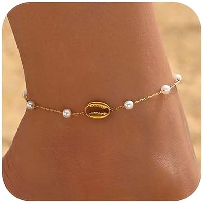 18K Gold Plated Diamond Ankle Bracelets for Women Waterproof Gold CZ Pearl Bow Link Chain Anklets Non Tarnish Summer Beach Foot Jewelry Gifts JL-076