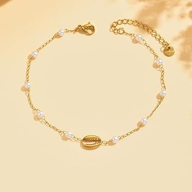 18K Gold Plated Diamond Ankle Bracelets for Women Waterproof Gold CZ Pearl Bow Link Chain Anklets Non Tarnish Summer Beach Foot Jewelry Gifts JL-076