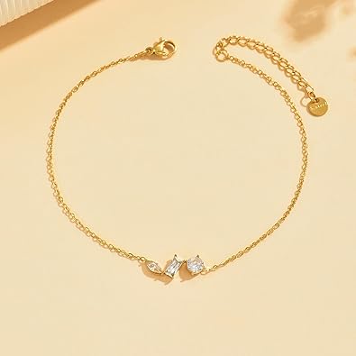 18K Gold Plated Diamond Ankle Bracelets for Women Waterproof Gold CZ Pearl Bow Link Chain Anklets Non Tarnish Summer Beach Foot Jewelry Gifts JL-076