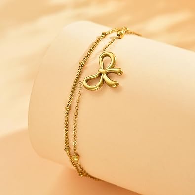 18K Gold Plated Diamond Ankle Bracelets for Women Waterproof Gold CZ Pearl Bow Link Chain Anklets Non Tarnish Summer Beach Foot Jewelry Gifts JL-076