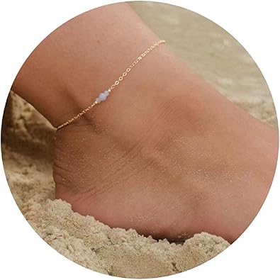Dainty Simple Chain Anklet for Women 18K Gold/Silver Plated Summer Beach Beaded Evil Eye Moon Figaro Butterfly Satellite Cuban Pearl Flat Marina Anklet Gift JL-078