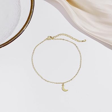Dainty Simple Chain Anklet for Women 18K Gold/Silver Plated Summer Beach Beaded Evil Eye Moon Figaro Butterfly Satellite Cuban Pearl Flat Marina Anklet Gift JL-078