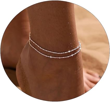 Dainty Simple Chain Anklet for Women 18K Gold/Silver Plated Summer Beach Beaded Evil Eye Moon Figaro Butterfly Satellite Cuban Pearl Flat Marina Anklet Gift JL-078