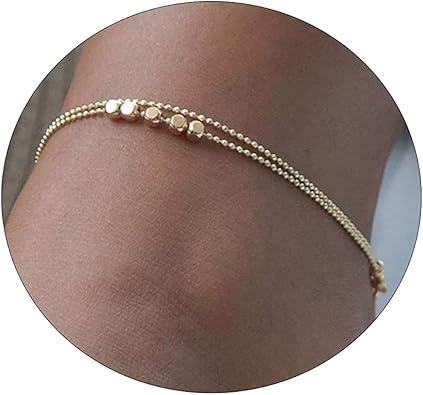 Dainty Simple Chain Anklet for Women 18K Gold/Silver Plated Summer Beach Beaded Evil Eye Moon Figaro Butterfly Satellite Cuban Pearl Flat Marina Anklet Gift JL-078