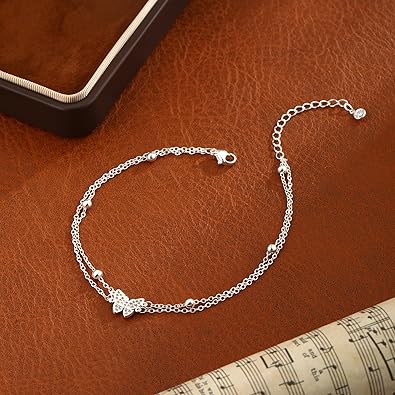 Gold/Silver Anklets for Women Trendy, Infinity/Heart/Butterfly Layered Anklets Summer Beach Waterproof Jewelry Shining Dainty Beaded Chain Bracelets Gifts JL-080