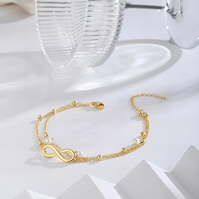 Gold/Silver Anklets for Women Trendy, Infinity/Heart/Butterfly Layered Anklets Summer Beach Waterproof Jewelry Shining Dainty Beaded Chain Bracelets Gifts JL-080