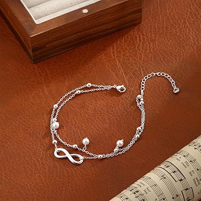 Gold/Silver Anklets for Women Trendy, Infinity/Heart/Butterfly Layered Anklets Summer Beach Waterproof Jewelry Shining Dainty Beaded Chain Bracelets Gifts JL-080