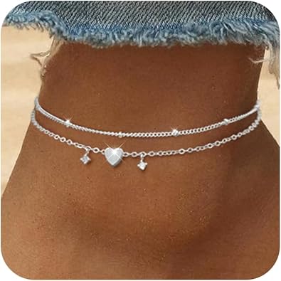 Gold/Silver Anklets for Women Trendy, Infinity/Heart/Butterfly Layered Anklets Summer Beach Waterproof Jewelry Shining Dainty Beaded Chain Bracelets Gifts JL-080