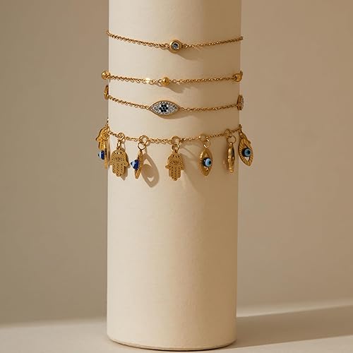 Ankle Bracelets for Women Glitter Waterproof Adjustable Anklet Set for Women 18K Gold Plated Silver Charm Dainty Layered Anklets, Summer Beach Anklet Jewelry for Women JL-082