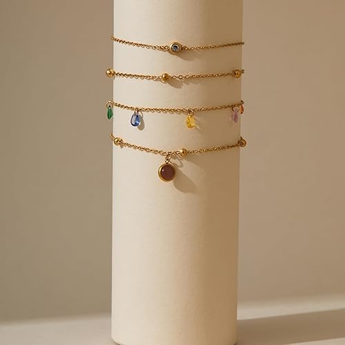 Ankle Bracelets for Women Glitter Waterproof Adjustable Anklet Set for Women 18K Gold Plated Silver Charm Dainty Layered Anklets, Summer Beach Anklet Jewelry for Women JL-082