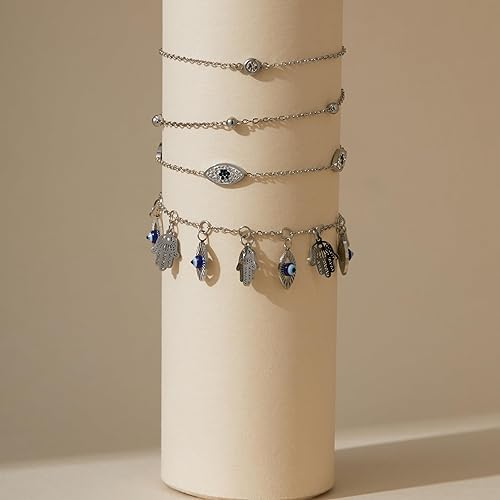 Ankle Bracelets for Women Glitter Waterproof Adjustable Anklet Set for Women 18K Gold Plated Silver Charm Dainty Layered Anklets, Summer Beach Anklet Jewelry for Women JL-082