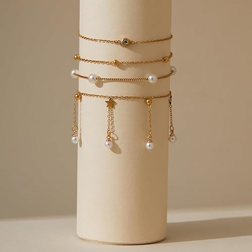 Ankle Bracelets for Women Glitter Waterproof Adjustable Anklet Set for Women 18K Gold Plated Silver Charm Dainty Layered Anklets, Summer Beach Anklet Jewelry for Women JL-082