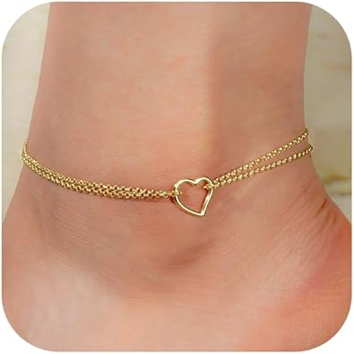 Ankle Bracelets for Women 14K Gold Silver Plated Anklets for Women Waterproof Boho Evil Eye Pearl Charm Pendant Beaded Foot Chain Adjustable Dainty Summer Beach Jewelry Set Gifts Non Tarnish JL-084