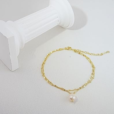 Ankle Bracelets for Women 14K Gold Silver Plated Anklets for Women Waterproof Boho Evil Eye Pearl Charm Pendant Beaded Foot Chain Adjustable Dainty Summer Beach Jewelry Set Gifts Non Tarnish JL-084