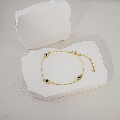 Ankle Bracelets for Women 14K Gold Silver Plated Anklets for Women Waterproof Boho Evil Eye Pearl Charm Pendant Beaded Foot Chain Adjustable Dainty Summer Beach Jewelry Set Gifts Non Tarnish JL-084