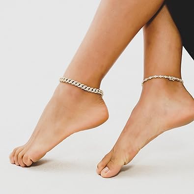 Gold Anklets for Women Cuban Link Anklets Iced Out Faux Diamond Chunky Ankle Bracelets 8mm 14K Gold Silver Plated Minimalist Fashion Foot Jewelry JL-085
