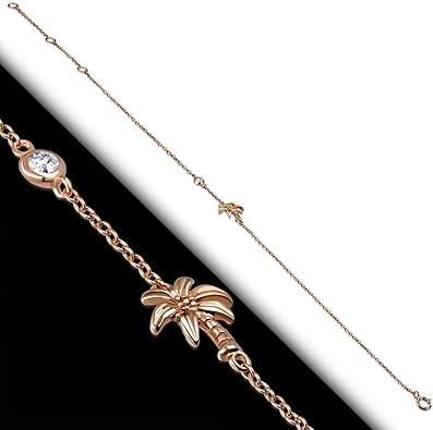 925 Sterling Silver Bezel-Set CZ Palm Tree Women's Link Chain Anklet Bracelet JL-086