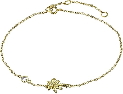 925 Sterling Silver Bezel-Set CZ Palm Tree Women's Link Chain Anklet Bracelet JL-086
