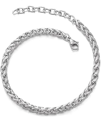 Classic Stainless Steel Franco Chain Anklet Bracelet for Women, Adjustable JL-087