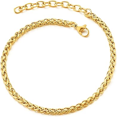 Classic Stainless Steel Franco Chain Anklet Bracelet for Women, Adjustable JL-087