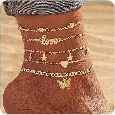 Anklets for Women, Golden Anklet Bracelets for Women, Dainty Foot Jewelry Women's Anklets Beach Gifts for Women JL-088