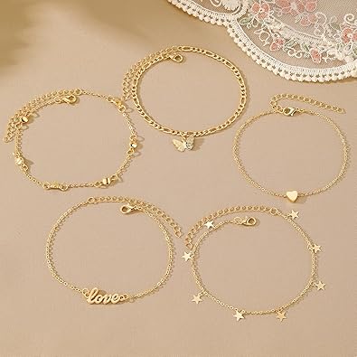 Anklets for Women, Golden Anklet Bracelets for Women, Dainty Foot Jewelry Women's Anklets Beach Gifts for Women JL-088