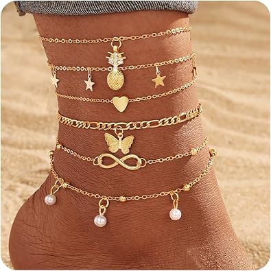 Anklets for Women, Golden Anklet Bracelets for Women, Dainty Foot Jewelry Women's Anklets Beach Gifts for Women JL-088
