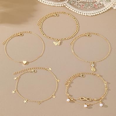 Anklets for Women, Golden Anklet Bracelets for Women, Dainty Foot Jewelry Women's Anklets Beach Gifts for Women JL-088