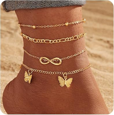 Anklets for Women, Golden Anklet Bracelets for Women, Dainty Foot Jewelry Women's Anklets Beach Gifts for Women JL-088
