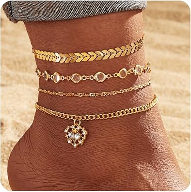 Anklets for Women, Golden Anklet Bracelets for Women, Dainty Foot Jewelry Women's Anklets Beach Gifts for Women JL-088