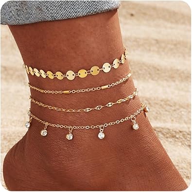 Anklets for Women, Golden Anklet Bracelets for Women, Dainty Foot Jewelry Women's Anklets Beach Gifts for Women JL-088
