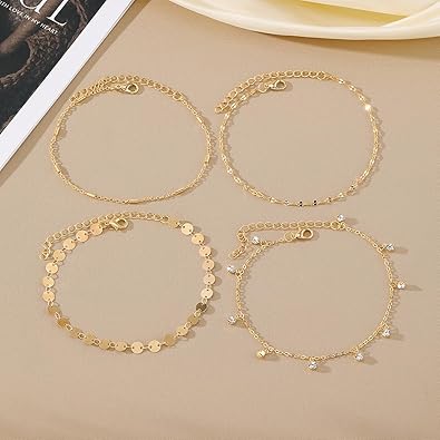 Anklets for Women, Golden Anklet Bracelets for Women, Dainty Foot Jewelry Women's Anklets Beach Gifts for Women JL-088