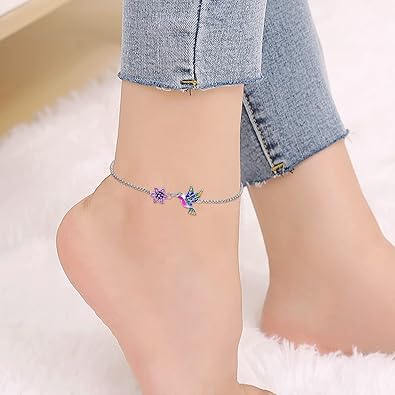 Anklet Bracelets for Women Girls Sterling Silver Hummingbird/Dragonfly/Butterfly Link Chain Anklets Jewelry Gifts JL-090