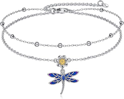 Anklet Bracelets for Women Girls Sterling Silver Hummingbird/Dragonfly/Butterfly Link Chain Anklets Jewelry Gifts JL-090