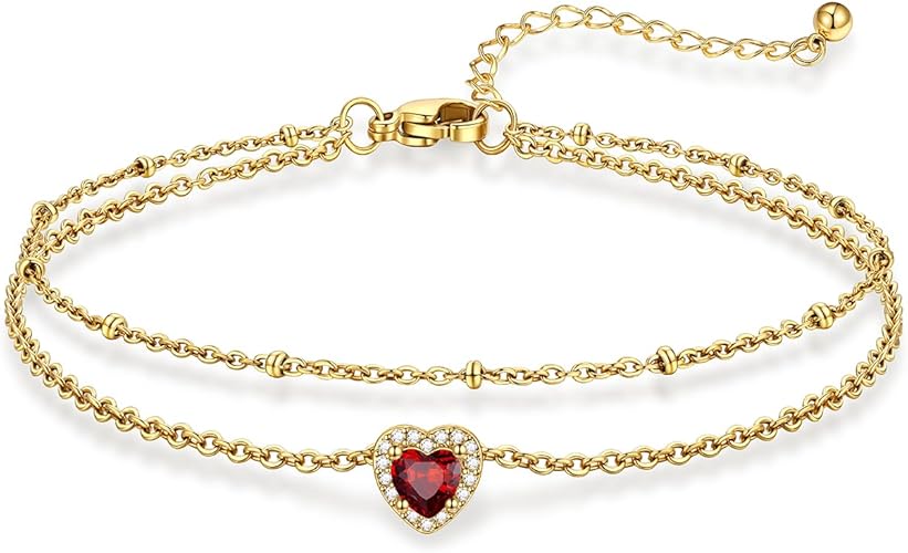 Stainless Steel Anklets for Women with Birthstone - Adjustable Gold Ankle Bracelets for Beach Weddings, Summer Vacations & Pool Parties JL-092