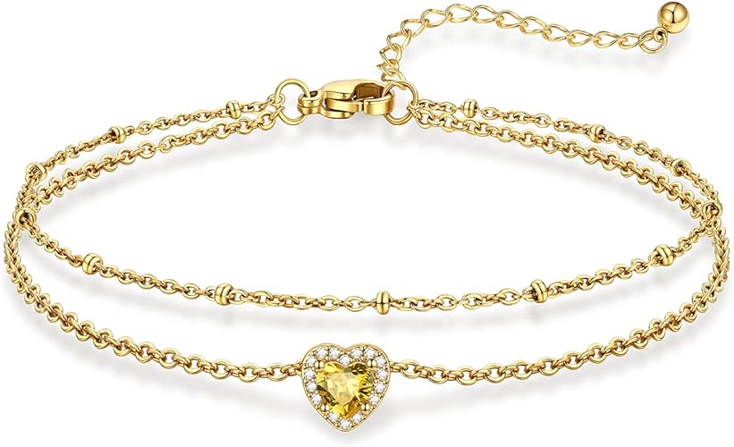 Stainless Steel Anklets for Women with Birthstone - Adjustable Gold Ankle Bracelets for Beach Weddings, Summer Vacations & Pool Parties JL-092