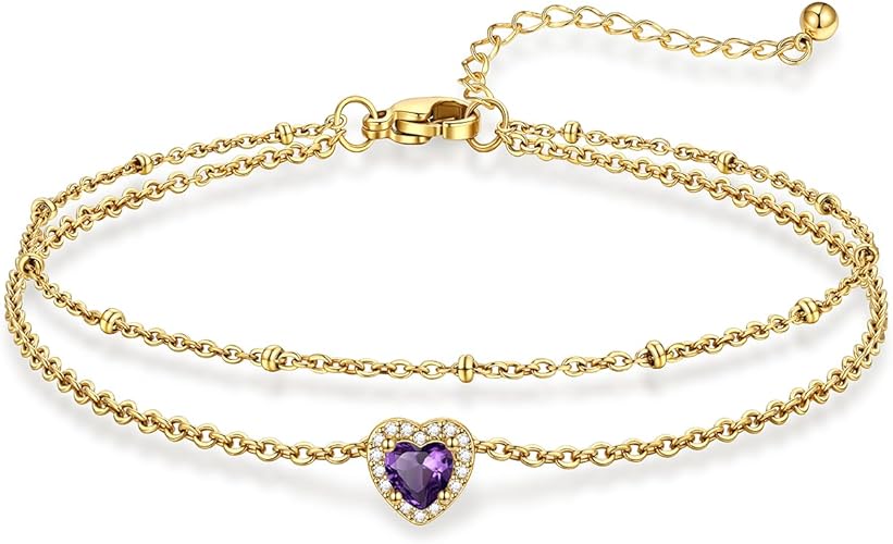 Stainless Steel Anklets for Women with Birthstone - Adjustable Gold Ankle Bracelets for Beach Weddings, Summer Vacations & Pool Parties JL-092