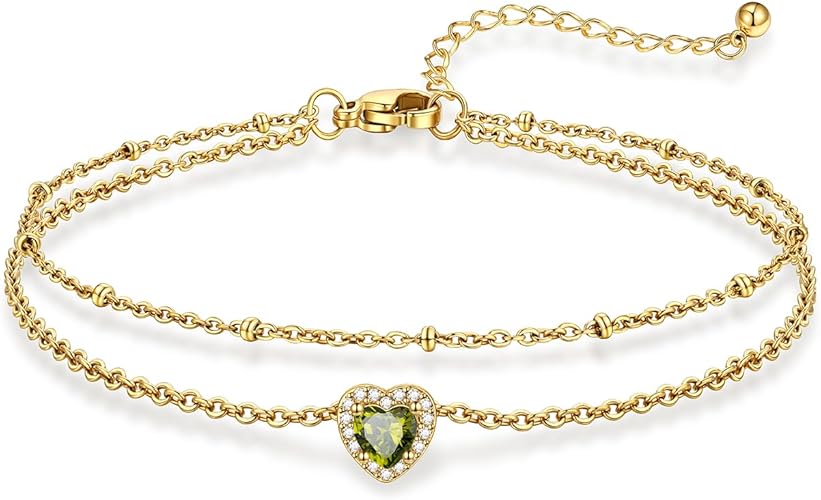 Stainless Steel Anklets for Women with Birthstone - Adjustable Gold Ankle Bracelets for Beach Weddings, Summer Vacations & Pool Parties JL-092