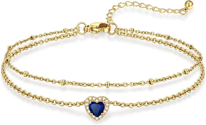 Stainless Steel Anklets for Women with Birthstone - Adjustable Gold Ankle Bracelets for Beach Weddings, Summer Vacations & Pool Parties JL-092