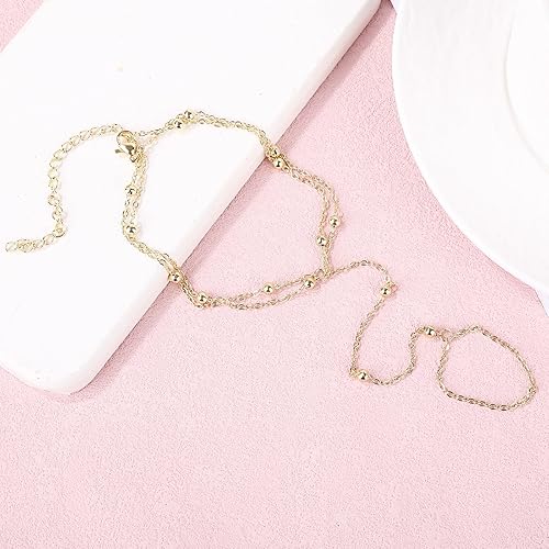 Dainty Gold Ankle Bracelet for Women, Adjustable Beaded Golden Anklet with Toe Ring Waterproof Foot Jewelry Minimalist Gold Ankle Chain for Beach & Summer JL-093